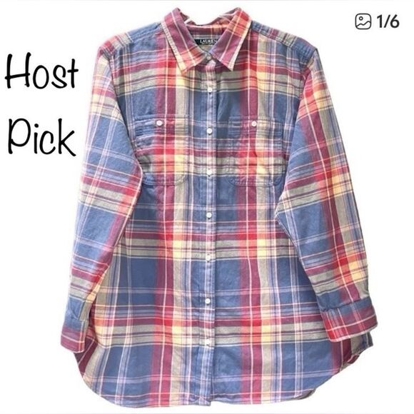 Lauren Ralph Lauren Tops - Lauren Ralph Lauren Plaid Flannel Shirt in Muted Blue/Red/Tan Women’s 1X